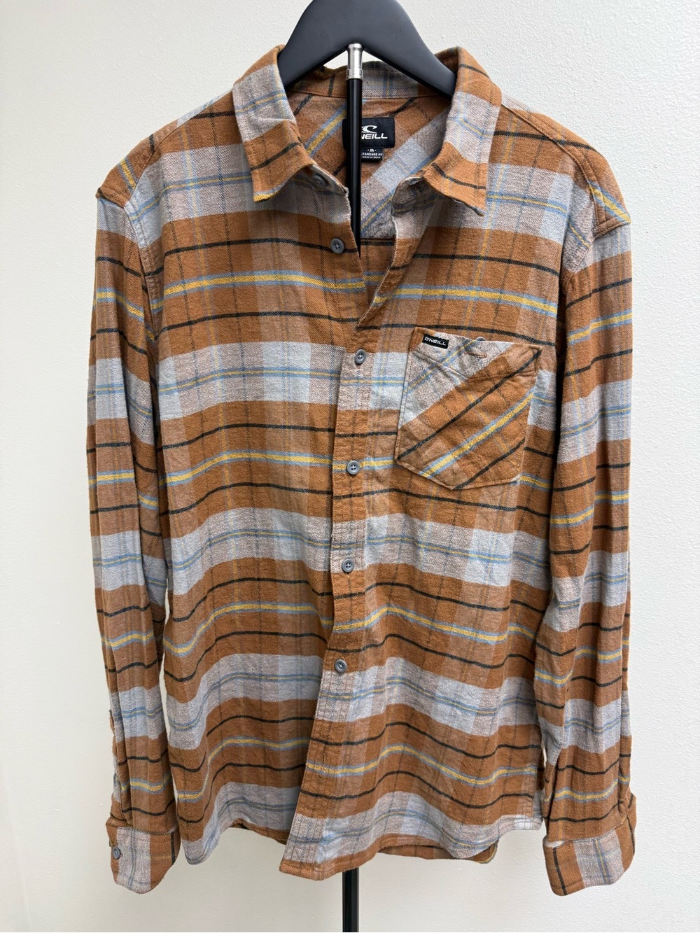 O'Neill Men's Rust and Light Gray Plaid Button-Down Shirt